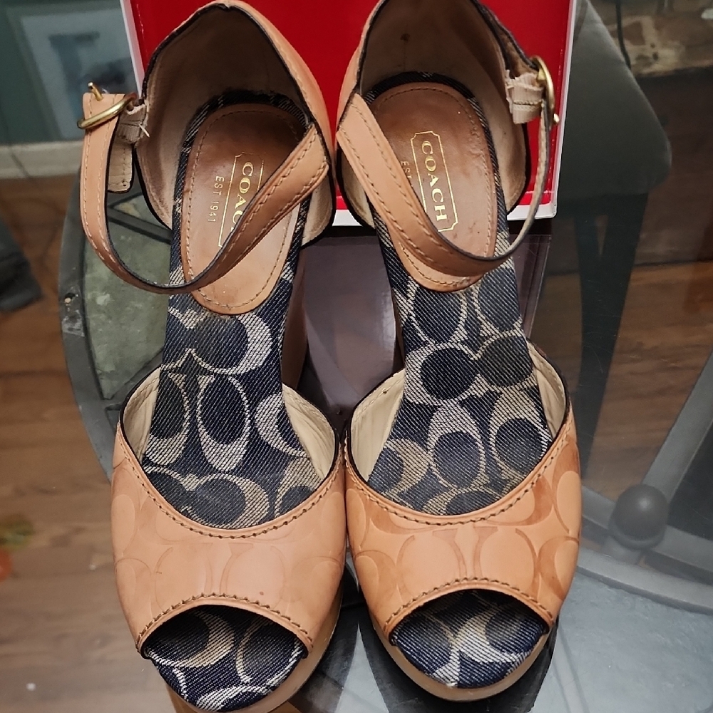 Coach Tan Peep-Toe Heels with Ankle Strap